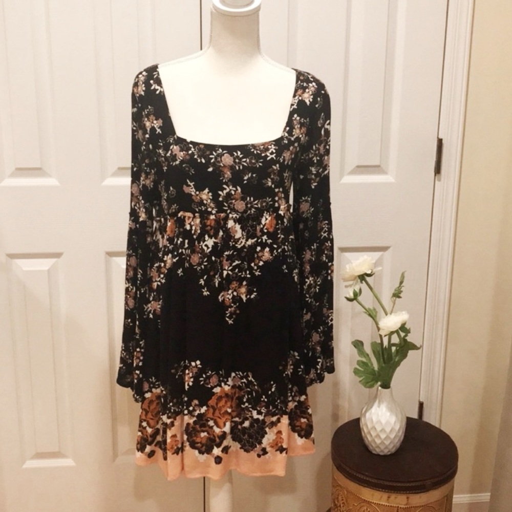 Free people Merlot combo bell sleeve dress